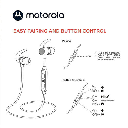 Audifonos Motorola Sp105 In Ear Bluetooth Ipx5 Negro